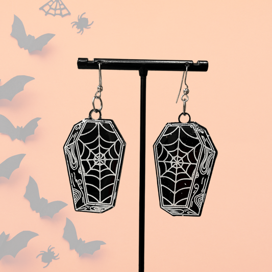 Spiderweb Coffin Earrings